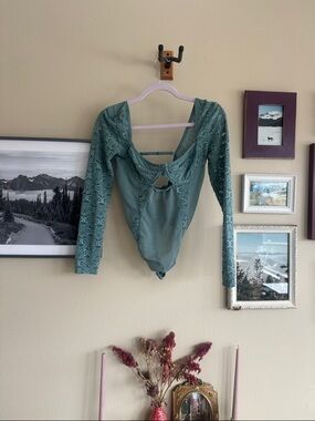 Lace Long Sleeve Teal Bodysuit